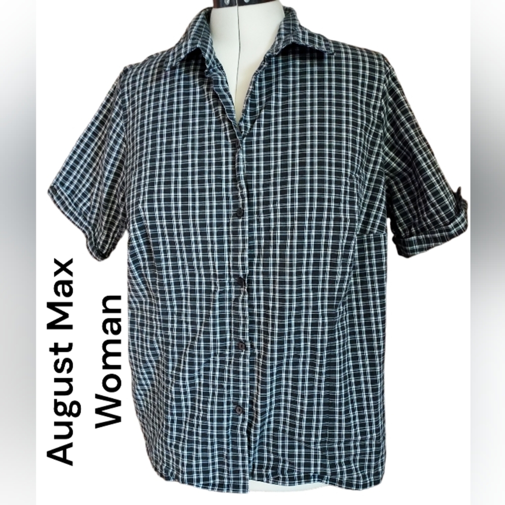 August Max Woman black and white plaid shirt
